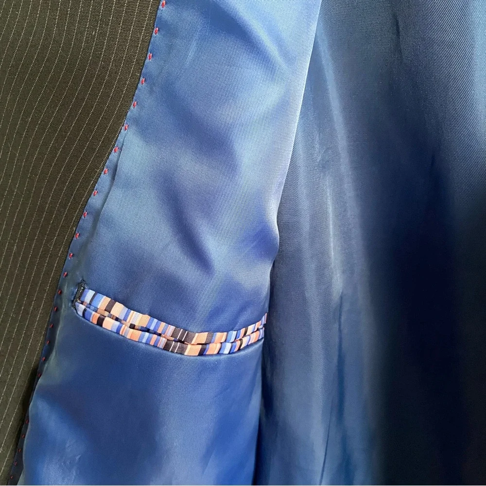 Men’s Tailored Gray Pinstripe Blazer Sport Coat Blue Lining 3 Button XS/S - Picture 5 of 13